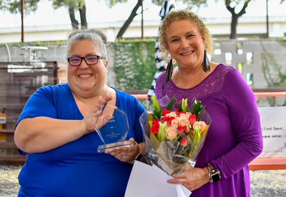 Cheryl Young accepting her Social Worker award.